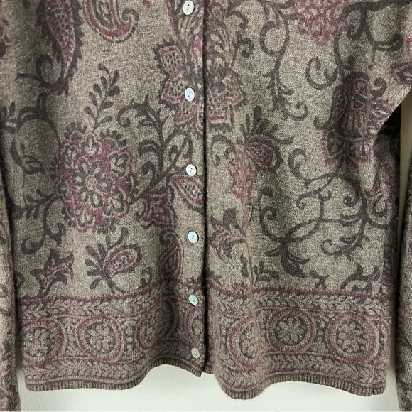Lambswool Angora Hair Floral Paisley Natural Tones Button Down Cardigan Sweater - Picture 6 of 11